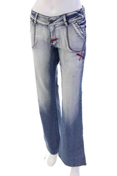 GezHidun Jeans Womens Cotton Bootcut Acid Washed Jeans Blue Size 2XLT
