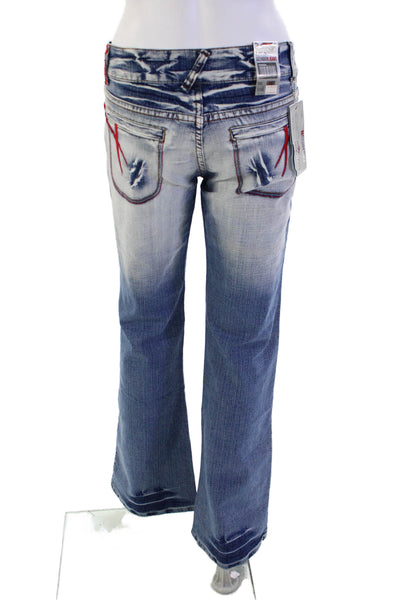 GezHidun Jeans Womens Cotton Bootcut Acid Washed Jeans Blue Size 2XLT