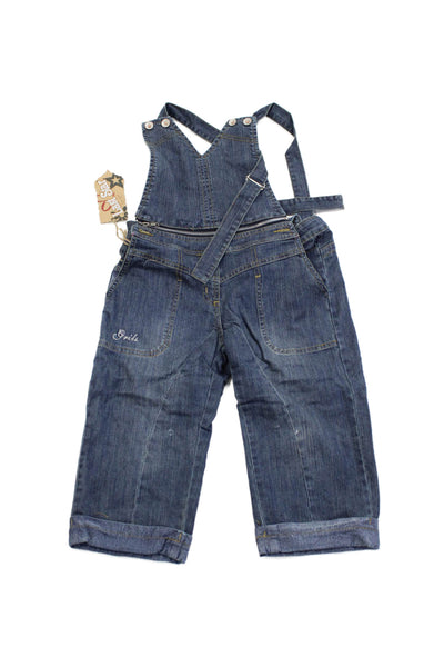 Last Star Girls Cotton Buttoned Dark Wash Denim Cuffed Hem Overalls Blue Size XL