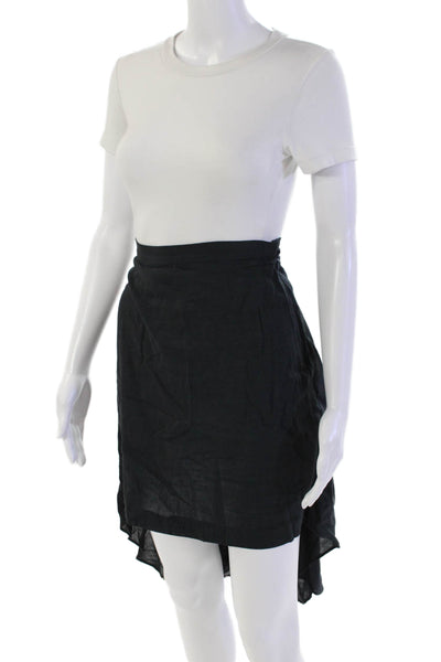 Roman Keflay Womens Side Zip Vintage High Low Skirt Navy Wool Size 4