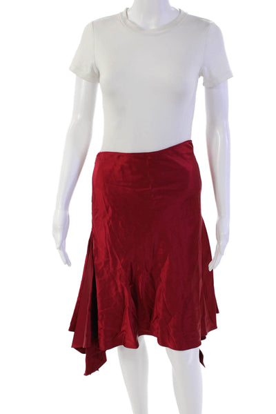 Marc Bouwer Womens Double Side Zip Satin Draped A Line Skirt Red Size Small