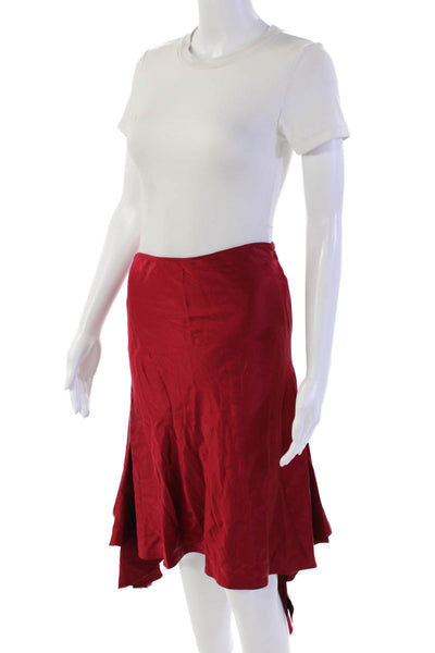 Marc Bouwer Womens Double Side Zip Satin Draped A Line Skirt Red Size Small