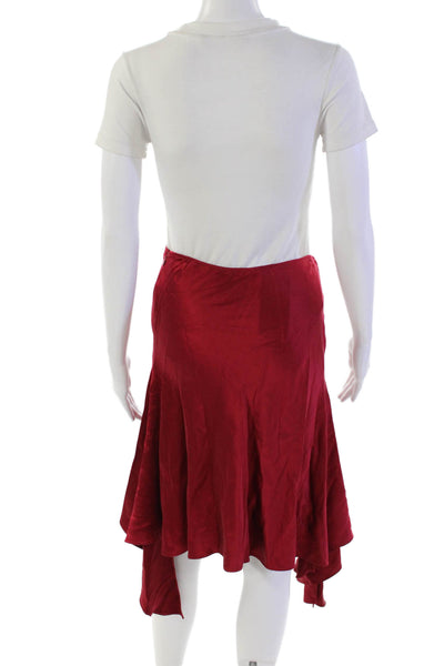 Marc Bouwer Womens Double Side Zip Satin Draped A Line Skirt Red Size Small