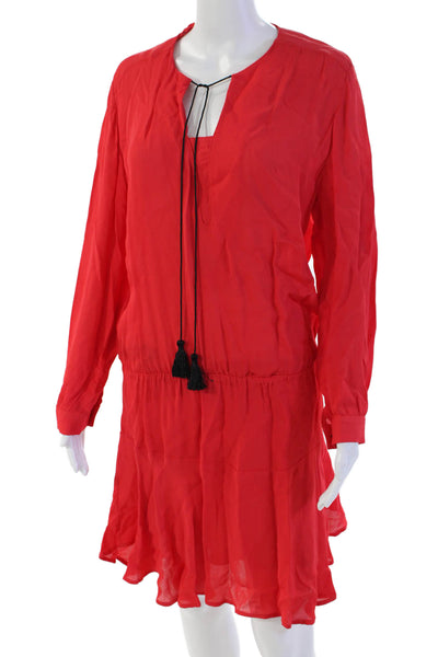 Karina Grimaldi Womens Long Sleeve Keyhole Knee Length Dress Red Size Small