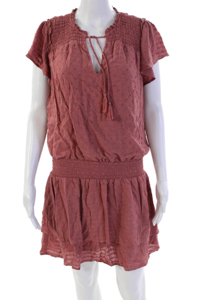 Paige Womens Cap Sleeve Keyhole Tiered Mini Shift Dress Pink Size Medium