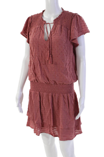 Paige Womens Cap Sleeve Keyhole Tiered Mini Shift Dress Pink Size Medium