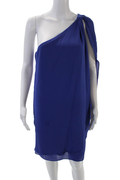 Belle Badgley Mischka Womens Sleeveless One Shoulder Shirt Dress Blue Size 4