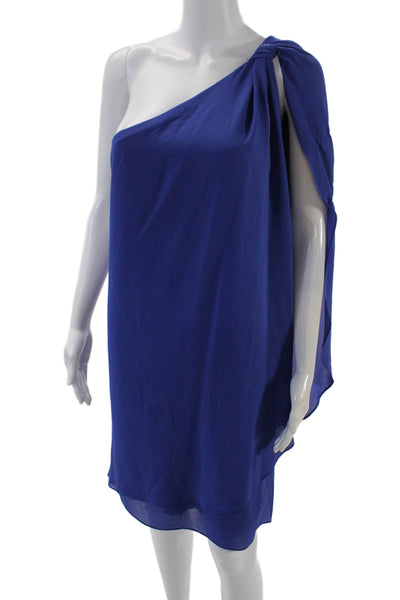 Belle Badgley Mischka Womens Sleeveless One Shoulder Shirt Dress Blue Size 4