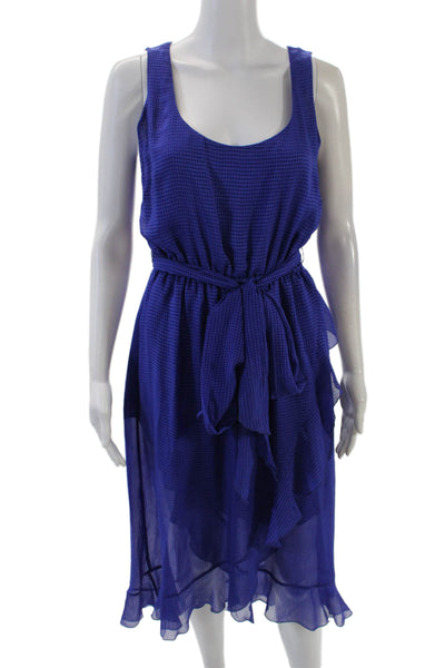 Belle Badgley Mischka Womens Check Plaid Ruffle Hem Asymmetrical Dress Blue Size