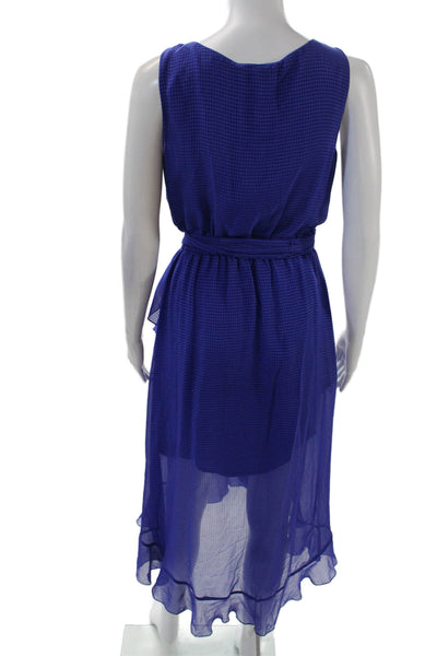 Belle Badgley Mischka Womens Check Plaid Ruffle Hem Asymmetrical Dress Blue Size