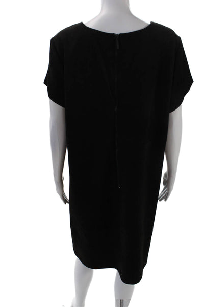 Pure Navy Womens Short Sleeves Knee Length Shift Dress Black Size 16