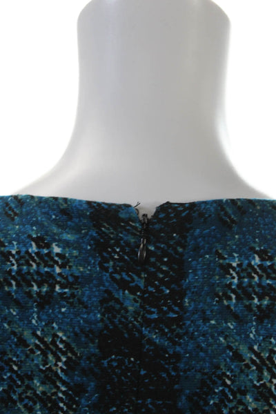 Badgley Mischka Womens Plaid Short Sleeves Pencil Dress Blue Black Size 4