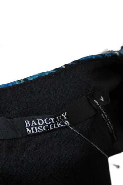 Badgley Mischka Womens Plaid Short Sleeves Pencil Dress Blue Black Size 4