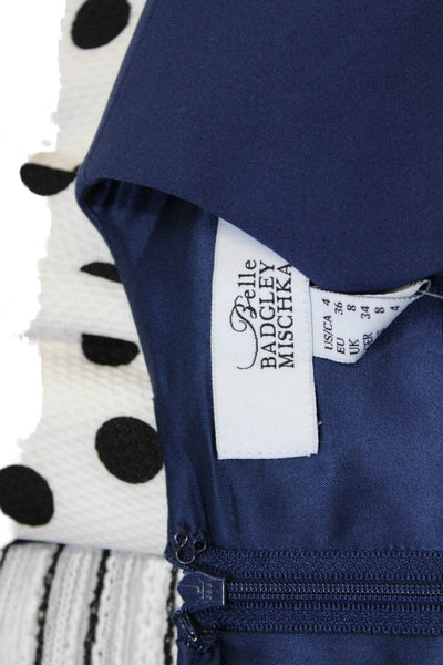 Belle Badgley Mischka Womens Striped Sleeveless Sheath Dress Navy Blue Size 4