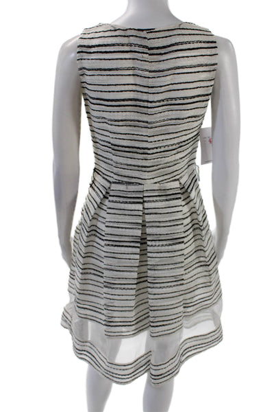 Belle Badgley Mischka Womens Striped Pleated A Line Dress White Black Size 4