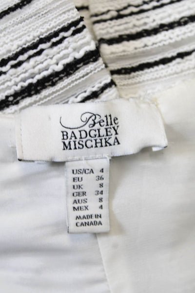 Belle Badgley Mischka Womens Striped Pleated A Line Dress White Black Size 4