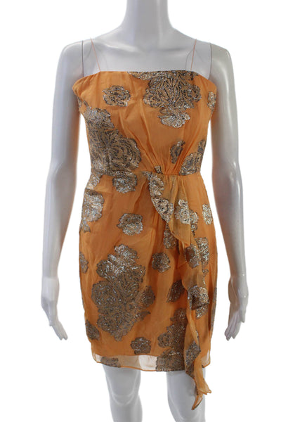 Aidan Aidan Mattox Womens Floral Print Spaghetti Strap Dress Orange Size 6