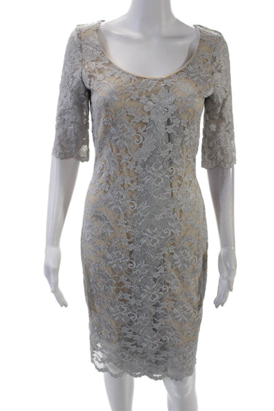 Belle Badgley Mischka Womens Lace Body Con Alexandra Dress Platinum Gray Size 4