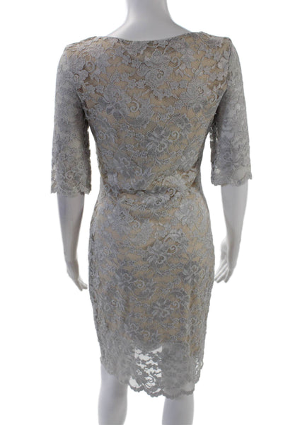 Belle Badgley Mischka Womens Lace Body Con Alexandra Dress Platinum Gray Size 4