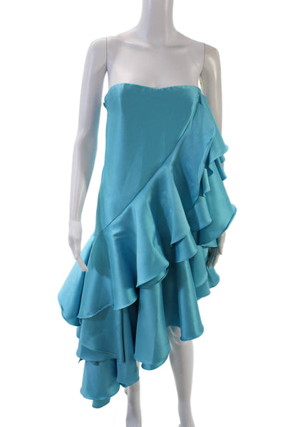 Badgley Mischka Womens Strapless Tiered Cocktail Dress Turquoise Blue Size 2