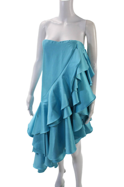 Badgley Mischka Womens Strapless Tiered Cocktail Dress Turquoise Blue Size 2