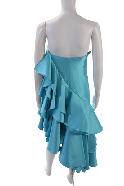 Badgley Mischka Womens Strapless Tiered Cocktail Dress Turquoise Blue Size 2