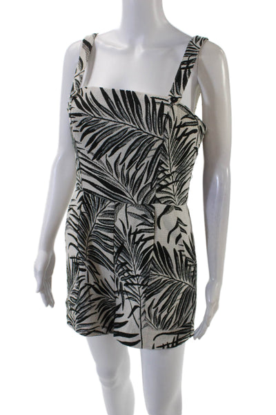 Badgley Mischka Womens Leaf Print Sleeveless Romper White Black Cotton Size 6