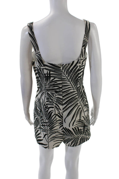 Badgley Mischka Womens Leaf Print Sleeveless Romper White Black Cotton Size 6