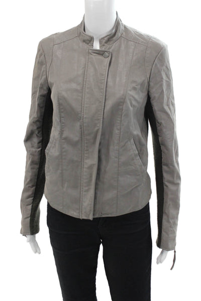Free People Womens Faux Leather Full Zipper Biker Jacket Gray Size 8