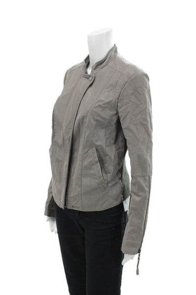 Free People Womens Faux Leather Full Zipper Biker Jacket Gray Size 8