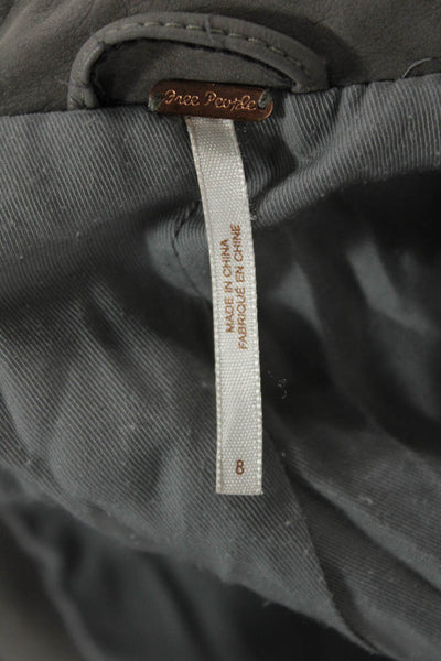 Free People Womens Faux Leather Full Zipper Biker Jacket Gray Size 8