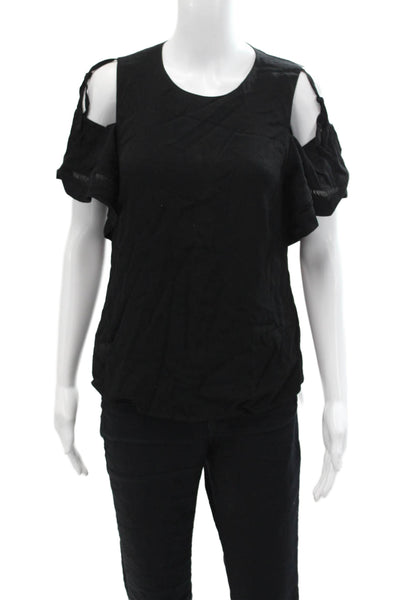 Rebecca Taylor Womens Short Wing Sleeves Tie Shoulder Blouse Black Size 4