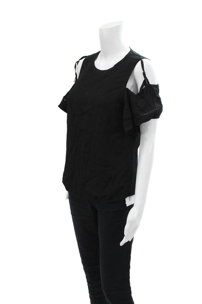 Rebecca Taylor Womens Short Wing Sleeves Tie Shoulder Blouse Black Size 4