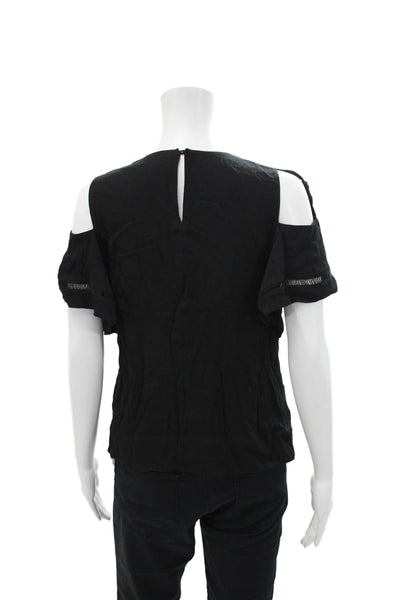 Rebecca Taylor Womens Short Wing Sleeves Tie Shoulder Blouse Black Size 4