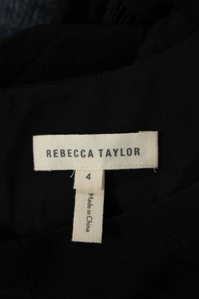 Rebecca Taylor Womens Short Wing Sleeves Tie Shoulder Blouse Black Size 4