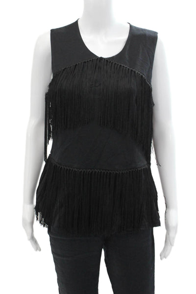 BCBG Max Azria Womens Tassel Detail Sleeveless Tank Top Black Size Large