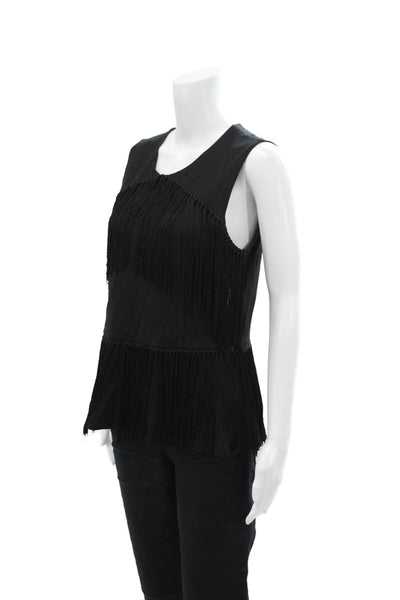BCBG Max Azria Womens Tassel Detail Sleeveless Tank Top Black Size Large