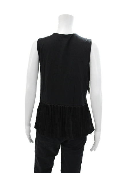 BCBG Max Azria Womens Tassel Detail Sleeveless Tank Top Black Size Large