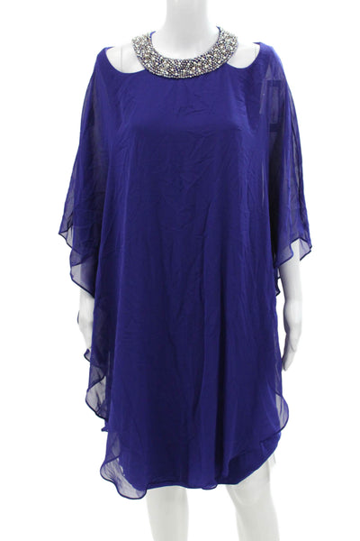 Xscape Womens Beaded Jeweled Neckline Sleeveless Dress Blue Size 14 Wide