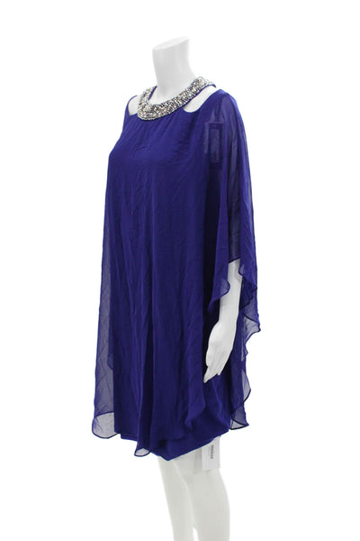 Xscape Womens Beaded Jeweled Neckline Sleeveless Dress Blue Size 14 Wide