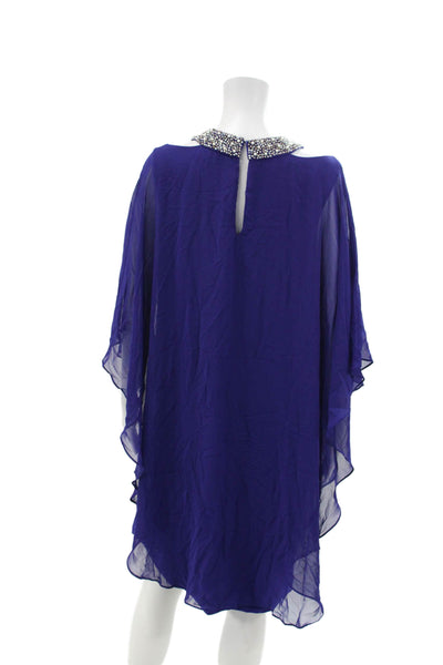 Xscape Womens Beaded Jeweled Neckline Sleeveless Dress Blue Size 14 Wide
