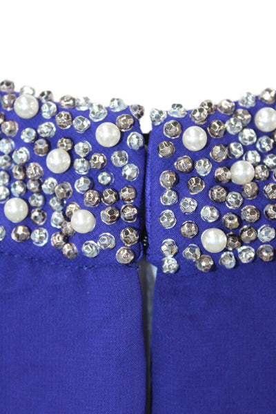 Xscape Womens Beaded Jeweled Neckline Sleeveless Dress Blue Size 14 Wide