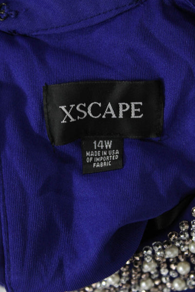 Xscape Womens Beaded Jeweled Neckline Sleeveless Dress Blue Size 14 Wide