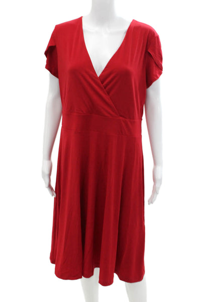 Brooks Brothers Womens Short Sleeves V Neck A Line Dress Red Size Extra Large