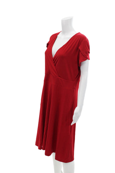 Brooks Brothers Womens Short Sleeves V Neck A Line Dress Red Size Extra Large