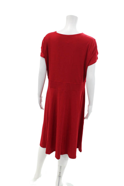 Brooks Brothers Womens Short Sleeves V Neck A Line Dress Red Size Extra Large