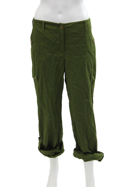 DKNY Wonens High Rise Cuffed Straight Leg Pants Fatigue Green Cotton Size 12