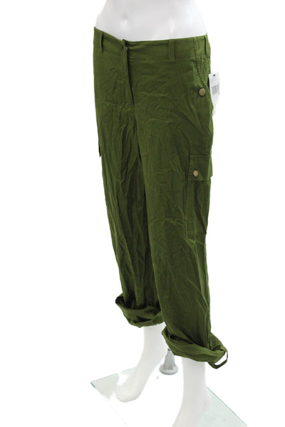 DKNY Wonens High Rise Cuffed Straight Leg Pants Fatigue Green Cotton Size 12