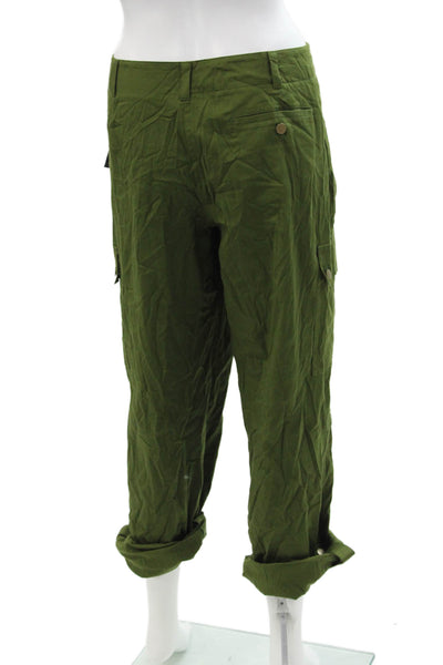 DKNY Wonens High Rise Cuffed Straight Leg Pants Fatigue Green Cotton Size 12