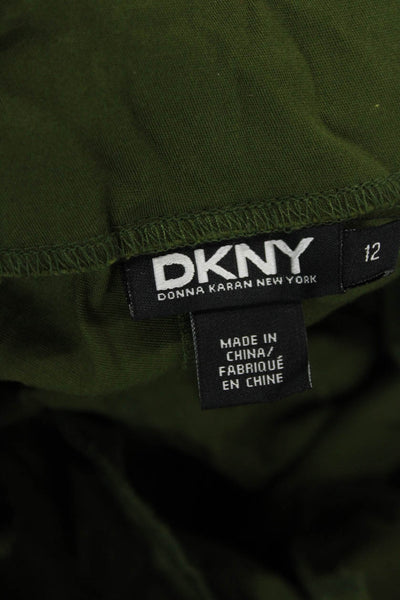 DKNY Wonens High Rise Cuffed Straight Leg Pants Fatigue Green Cotton Size 12